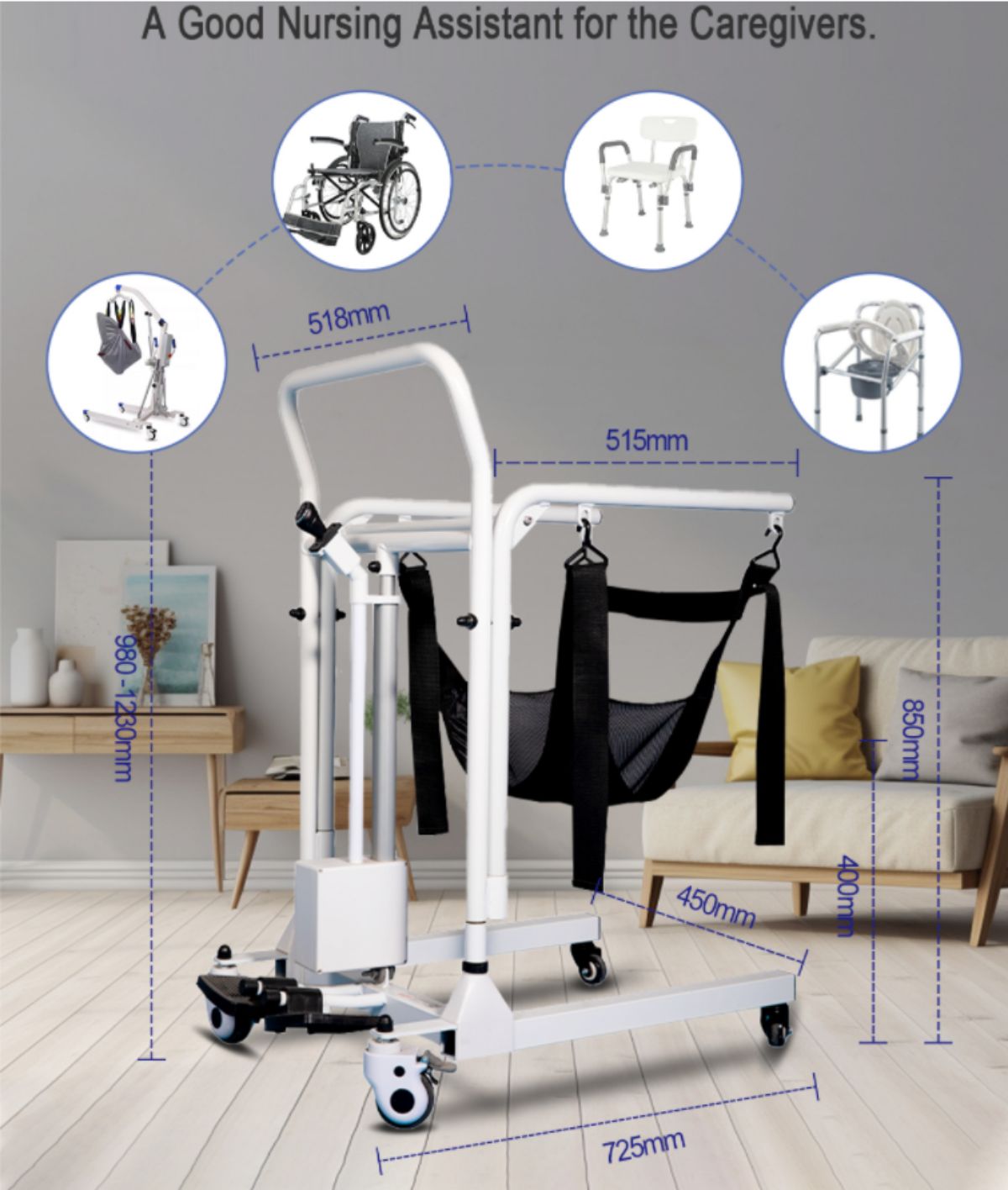 Multifunctional Patient Transfer Machine Electric Lift Chair Zuowei ZW384D From Bed To Sofa